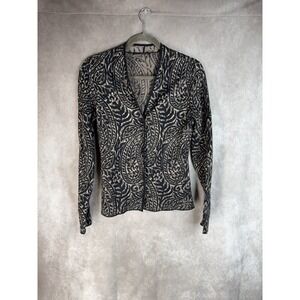 Peruvian Connection Pima Cotton Floral Jacquard Cardigan Sweater Size XS